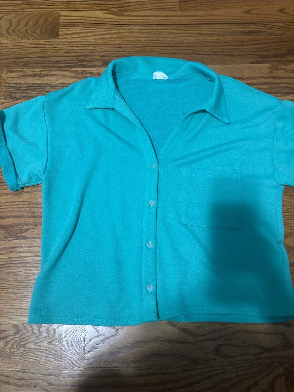 Terricloth Short-Sleeve Button Front Shirt in Green